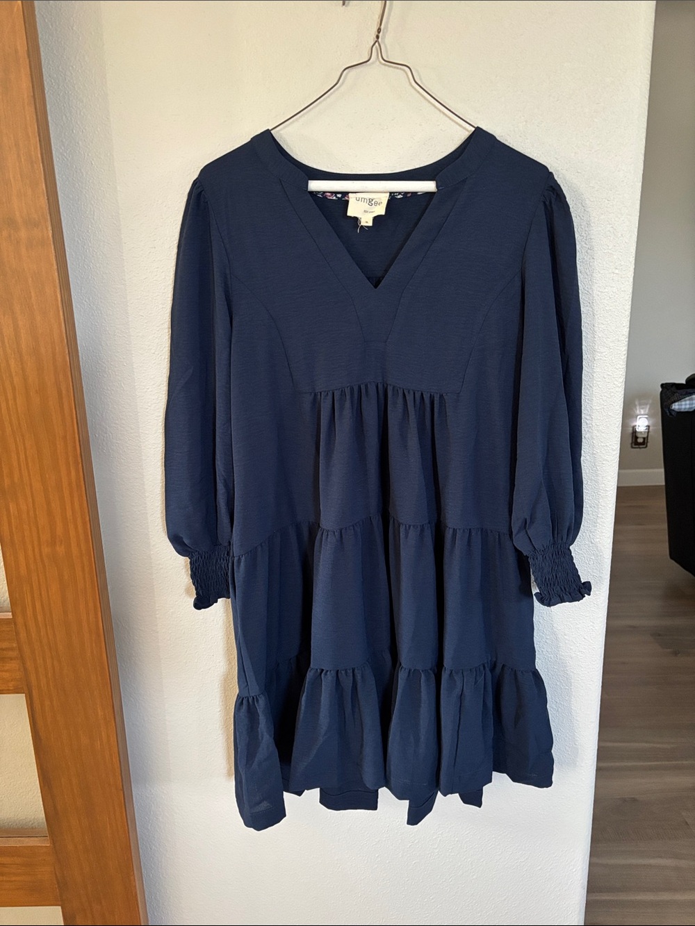 Umgee Navy Tiered V-Neck Midi Dress